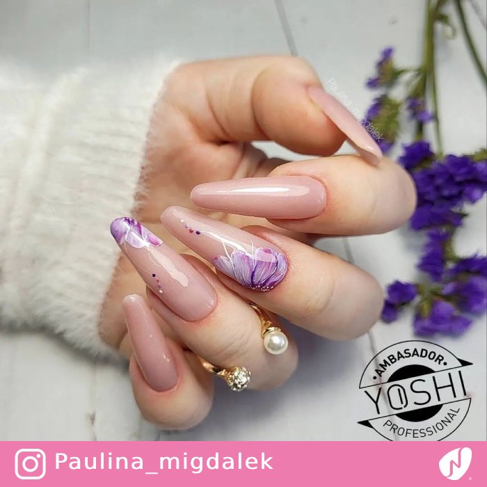 Gel Nails with Violet Flowers